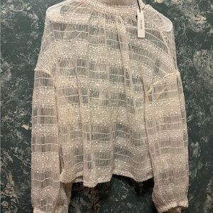 Express Sheer Textured Long-Sleeve Top in Cream